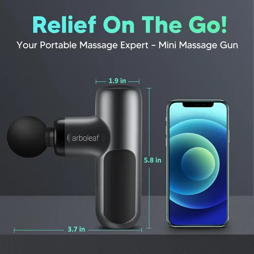 Miniatura 2 de arboleaf Mini pistola de masaje de tejido profundo, masajeador muscular de percusión para aliviar el dolor de espalda, tamaño portátil de viaje Gris
