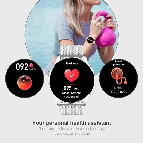 Miniatura 4 de Reloj inteligente para mujer, reloj inteligente Bluetooth para hacer/recibir llamadas con frecuencia cardíaca de 24 horas y monitor de sueño, IP68