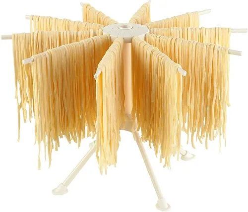 Secador de pasta plegable Ourokhome, secador de espaguetis caseros de plástico con 10 brazos, colgador de fideos plegable para la cocina, estable,