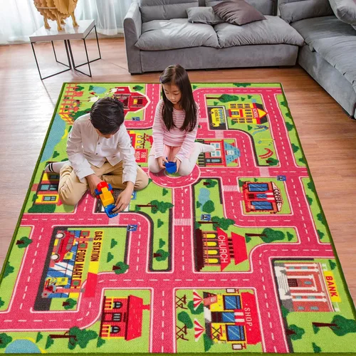 Miniatura 11 de Alfombra de juego para niños, alfombra de autos para niños, alfombra antideslizante con diseño de mapa de ciudad para niños, alfombra para sala