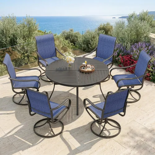 Miniatura 12 de PHI VILLA Juego de comedor de patio de 5 piezas con 4 sillas de comedor giratorias para exteriores y 1 mesa de comedor redonda grande, silla de tela