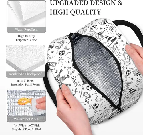 Miniatura 4 de Fiambrera de fútbol con bola portátil aislada, bolsas de almuerzo reutilizables para niños, niñas, hombres, mujeres, escuela, trabajo, oficina