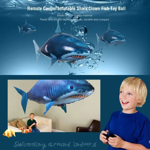 Miniatura 2 de Juguetes de tiburón a control remoto, peces de natación, juguete de animales RC infrarrojos, mosca de aire, globos de aire de payaso, juguete de Azul