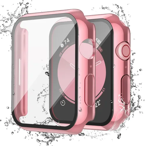 Miniatura 16 de Misxi Paquete de 2 fundas impermeables con botón diseñadas para Apple Watch Series 3 Series 2 de 38mm, funda rígida de policarbonato anticaídas