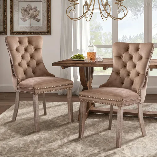 Miniatura 4 de SoarFlash Juego de 6 sillas de comedor de terciopelo, silla lateral de respaldo alto, silla lateral moderna tapizada de alta gama con capitoné