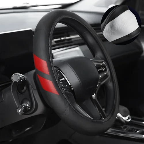 Miniatura 6 de Funda de cuero para volante compatible con Ram 1500 Silverado GMC Sierra 1500 (1500-rojo)