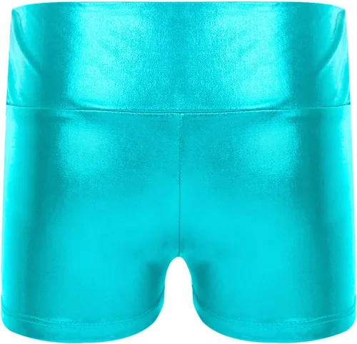 Miniatura 2 de Pantalones cortos de gimnasia de entrenamiento metálico brillante para niñas y niñas, pantalones cortos de gimnasia de cintura alta