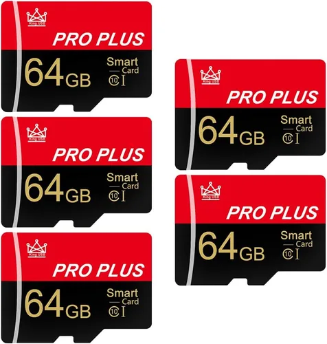 Paquete de 5 tarjetas TF de 64 GB con adaptador, tarjeta de memoria de alta velocidad, UHS-I C10 A1 tarjeta TF para tablet/teléfono 64GB-5 Pack