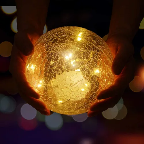 Miniatura 7 de Lámpara LED de globo agrietado de 6 pulgadas, funciona con pilas, luz de bola de vidrio agrietado de mercurio dorado con interruptor inferior