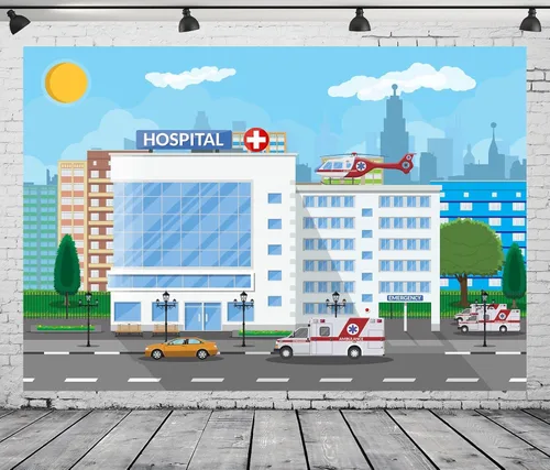Telón de fondo de tela de 5 x 3 pies para hospital, fotografía, ambulancia, helicóptero, escuela de enfermería, médico, oficina, fondo, niños,