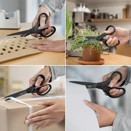 Miniatura 6 de Leitz Tijeras de titanio, para diestros o zurdos (ambidiestros), 8.071 in, antiadherentes, papelería de oficina, mango ergonómico, color negro