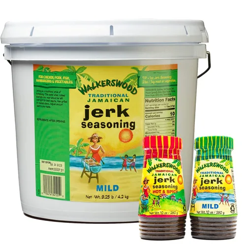 Walkerswood - Condimento tradicional jamaicano Jerk, picante y suave, paquete combinado de condimento jamaicano Jerk, 10 onzas (paquete de 2) +