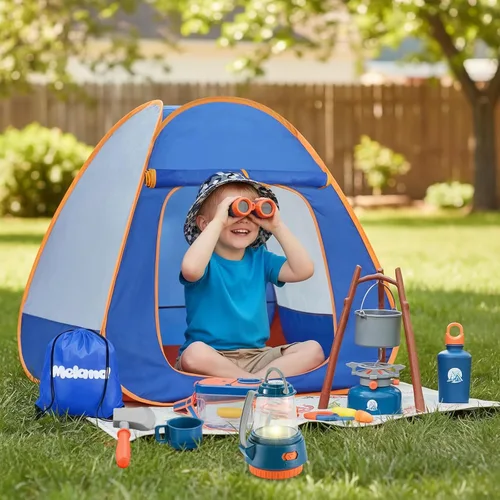 Miniatura 8 de Meland Juego de camping para niños con tienda de campaña, juguete de equipo de campamento con juego de simulación, juguete al aire libre para niños