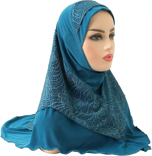 Miniatura 2 de Hijab musulmán instantáneo de una pieza para la cabeza, bufanda islámica, cubierta completa, turbante de encaje, gorro de chal