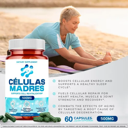 Miniatura 7 de Suplementos de células madre de 500 mg (60 cápsulas) Natural Anti-Envejecimiento y Longevidad Apoyo con Espirulina y Clorella, Impulsa la Renovación