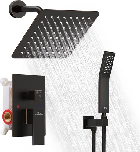 Miniatura 7 de Juego de grifos de ducha con sistema de ducha, color negro mate, cabezal de ducha de lluvia montado en la pared de 8 pulgadas con válvula de ducha