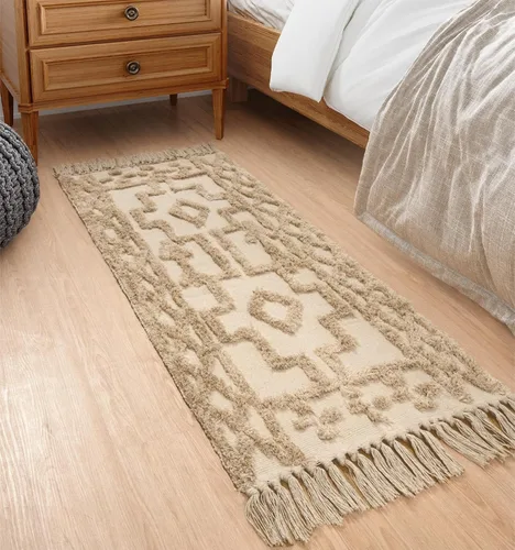 Miniatura 16 de Uphome Alfombra bohemia para pasillo de 2 x 6 pies, color beige, de algodón, lavable, con borlas, tejida a mano, alfombra de pasillo occidental