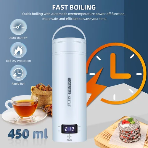 Miniatura 4 de Hervidor Eléctrico de Viaje Portátil Pequeño Mini Hervidor de Té y Café, Hervidor de Agua con 4 Controles de Temperatura, Acero Inoxidable 304