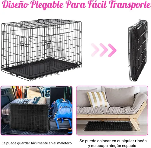 Miniatura 4 de FDW Jaula para Perros Grandes de 48 Pulgadas, de Alambre de Metal Plegable, Doble Puerta con Panel Divisor, Perrera para Interior y Exterior, Negro
