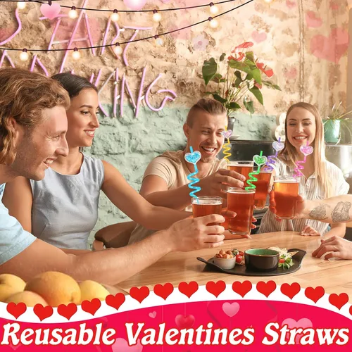 Miniatura 6 de JANYUN Pajitas, 20 popotes de plástico reutilizables con forma de corazón, regalos para fiestas, popotes con purpurina, regalos para niños, premios