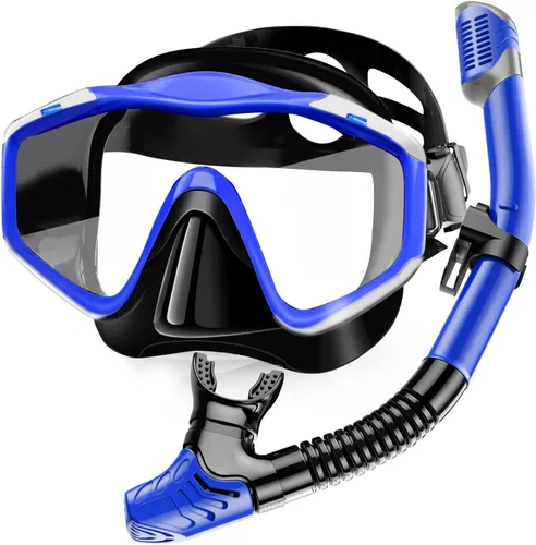 Miniatura 10 de Máscara de snorkel para adultos, juego de esnórquel seco, equipo de esnórquel para adultos, máscara panorámica de natación de vista amplia