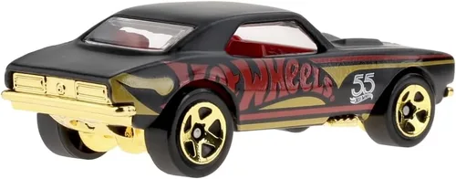 Miniatura 4 de Hot Wheels - Vehículo coleccionable fundido a presión, edición 55 aniversario, negro y dorado, inspirado en el auto deportivo Chevy Camaro del 67 ~