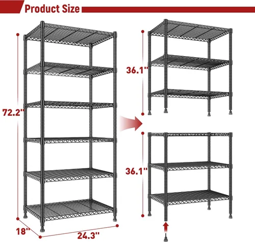 Miniatura 3 de REIBII Estantería de Metal de 5 Niveles de Alambre Resistente, Estantes de Almacenamiento, Organizador de Acero Ajustable de Alambre para Cocina