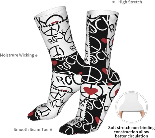 Miniatura 6 de Calcetines abstractos de Hard Rock con signo de paz, negro y blanco, para mujer y hombre, calcetines casuales para deportes al aire libre