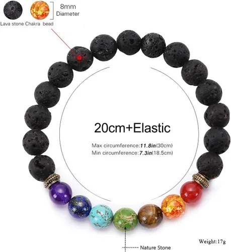Miniatura 4 de CASDAN - Pulsera de piedra de lava de 0.315 pulgadas (0.315 in) para mujeres y hombres, 7 chakras, aromaterapia, difusor de aceites esenciales