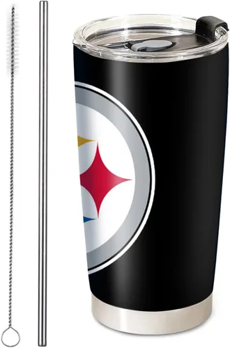 Vaso de café aislado de fútbol americano, vaso de viaje de acero inoxidable al vacío de 20 onzas con tapa y pajita, taza de café para bebidas frías