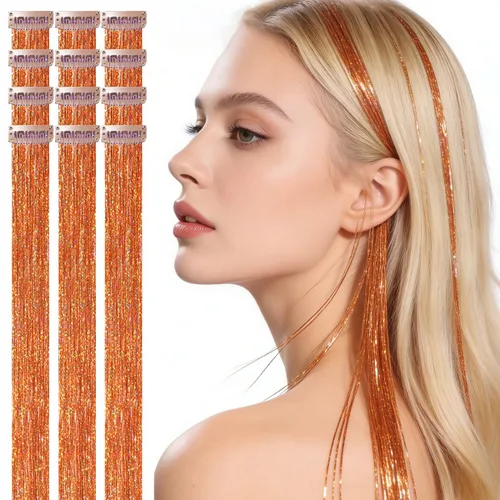 Miniatura 23 de Celinebella 6 extensiones de cabello con clip de mezcla de color rojo, plateado y azul, 6 unidades, resistentes al calor, para mujeres, 17-Azul