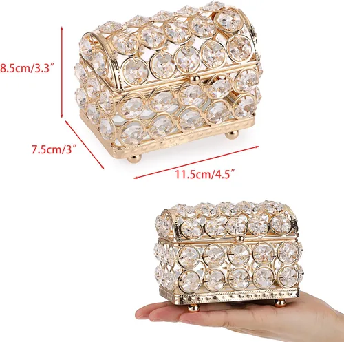 Miniatura 2 de ELLDOO Joyero de cristal, caja organizadora de aretes, anillos, decoración del hogar, caja decorativa con tapa, regalo dorado para San Valentín