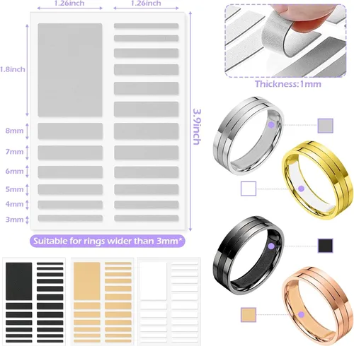 Miniatura 4 de 100 piezas de ajuste de tamaño de anillo para anillos sueltos con herramienta de medición de tamaño de anillo, protectores de anillo invisibles