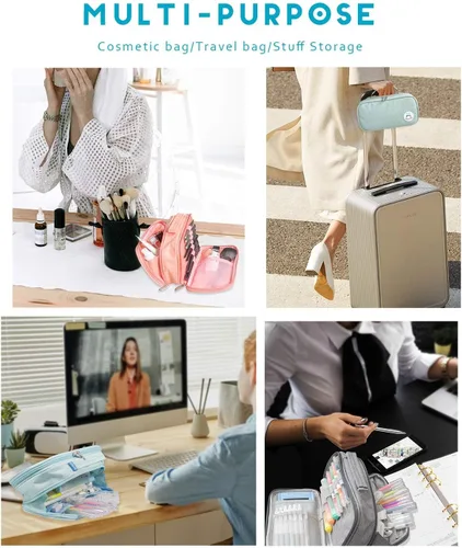 Miniatura 5 de Estuche para lápices, bolsa con asa grande, organizador de escritorio de gran capacidad, caja de marcadores de almacenamiento, maquillaje