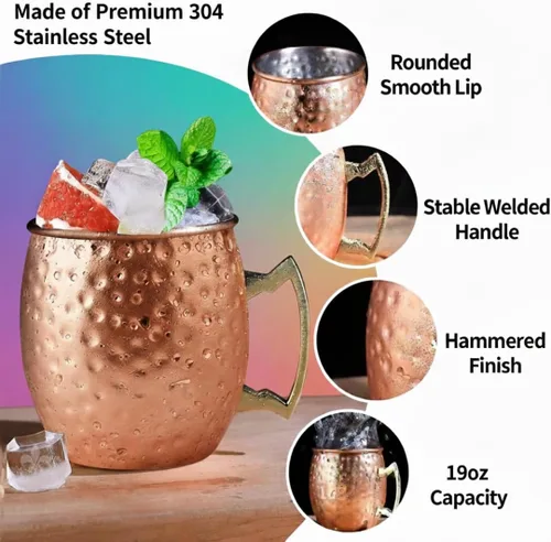Miniatura 2 de Juego de 2 tazas Moscow Mule de 16 onzas, tazas de cobre puro para exteriores, tazas de cobre para mulas de Moscú, tazas de cobre, tazas de cobre