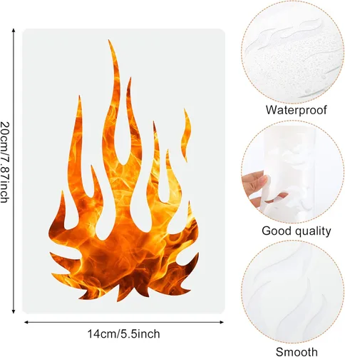Miniatura 2 de 5 hojas de plantillas de llama para aerógrafo, plantillas de fuego reutilizables, plantilla de decoración de pintura para arte, ventana, pared