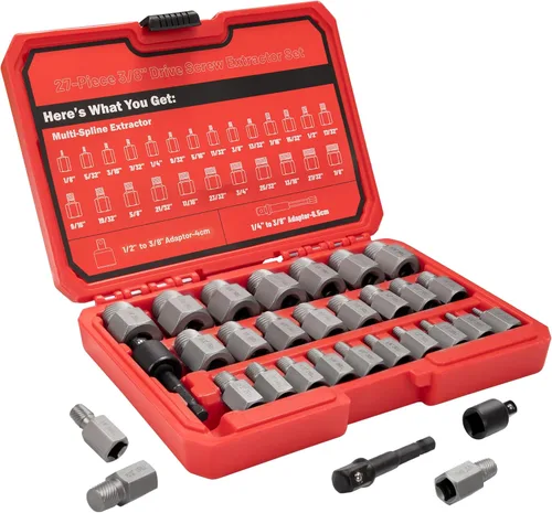 Juego de 27 extractores de tornillos de cabeza hexagonal multi-estriado de fácil extracción, juego de extractor de pernos de 3/8 pulgadas de