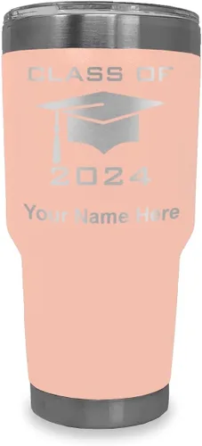 Miniatura 8 de LaserGram Vaso aislado al vacío de 20 onzas, grado de tapa clase de 2024, 2025, 2026, 2027, 2028, grabado personalizado incluido (negro)