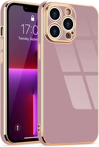 Miniatura 116 de Lafunda Diseñada para iPhone 13 Pro, fundas lujosas con chapado lindo para mujeres y niñas, elegante borde dorado, a prueba de golpes, TPU con funda