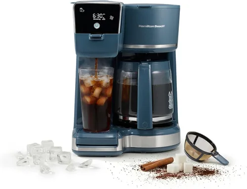 Miniatura 11 de Hamilton Beach Cafetera programable de 2 vías para 12 tazas de café caliente y helado y cafetera de una sola porción, cabezal de ducha AquaFlow