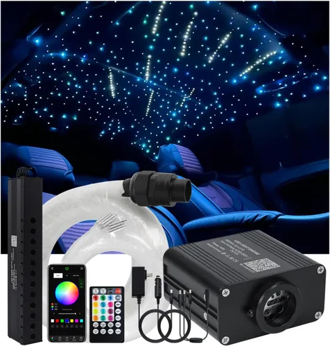 Starlight Kit de 500 piezas Twinkle de 0.03 pulgadas (6.5 pies/6.6 ft) con meteorito blanco Kit de luces de techo de coche RGBW música