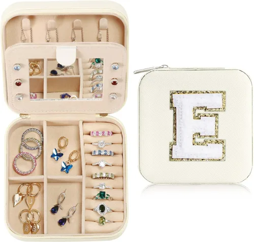 Parima Joyero grande para niñas, joyero con inicial de viaje para niñas Caja organizadora de joyas grande Joyero de viaje organizador de joyero