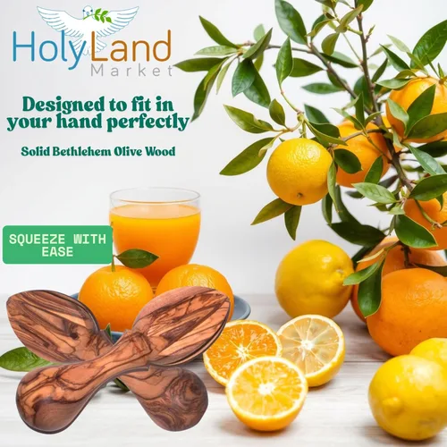 Miniatura 4 de Holy Land Market Exprimidores de limón/primer escariador de cítricos tallado en madera de olivo dura de Belén (5.5 pulgadas) y segundo es exprimidor