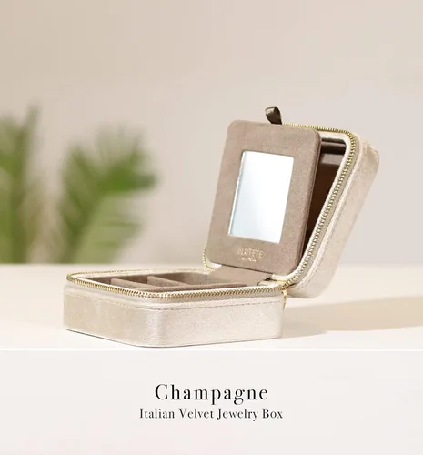 Miniatura 25 de BLUTETE Joyero de viaje organizador de terciopelo con anillos de espejo, aretes, collares, caja organizadora de almacenamiento (negro)