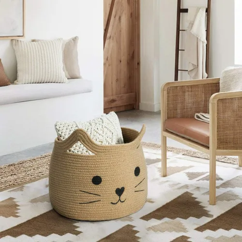 Miniatura 6 de Cesta pequeña de almacenamiento, cesta de juguetes para mascotas negra y linda para gatos, perros, cesta de cuerda decorativa para organizar, cesta