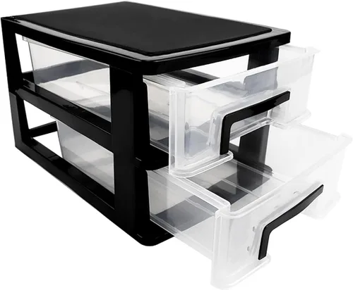 Miniatura 8 de Caja organizadora de cajones de plástico de 3 niveles para escritorio, cosméticos, joyas, suministros de oficina, organización del hogar