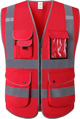 Miniatura 7 de XIAKE Chaleco de seguridad reflectante de alta visibilidad con 9 bolsillos clase 2 para hombres y mujeres, cumple con las normas ANSI/ISEA