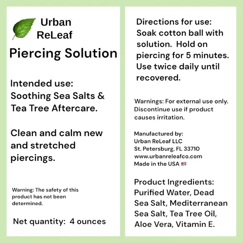 Miniatura 7 de Urban ReLeaf Solución para piercing. Sales marinas curativas y árbol de té después del cuidado 4 onzas, listo para usar. Limpia, calma y cura