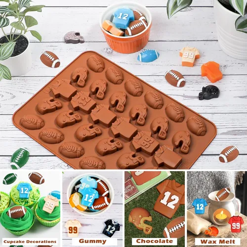 Miniatura 2 de Webake Molde de chocolate de fútbol – Molde de silicona de 30 cavidades con forma de fútbol, casco y jersey, para decoraciones de chocolate, dulces