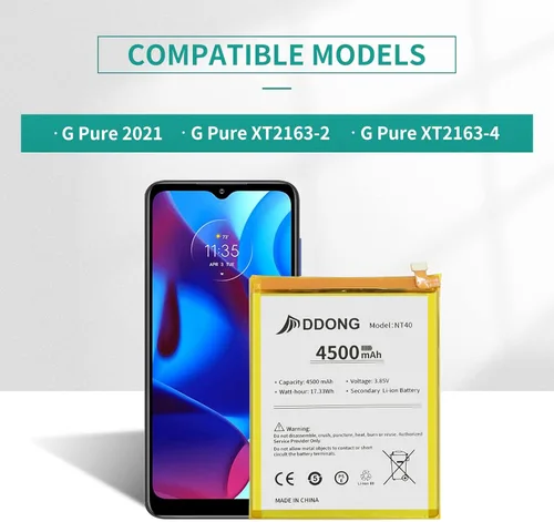 Miniatura 2 de DDONG Batería de polímero de litio mejorada NT40 Reemplazo de batería para Motorola Moto G Pure 2021 XT2163 con herramientas de reparación